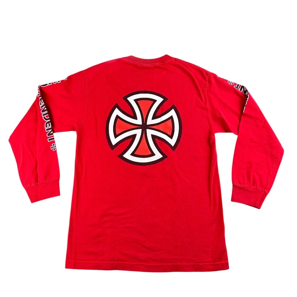 Vintage Independent Truck Company T Shirt Men Red Long Sleeve Cross Logo Graphic